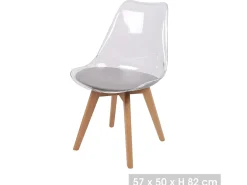 Lote de 4 sillas translúcidas con asiento de PU gris y patas de madera – Colección ALEGRÍA