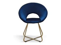 Lote de 4 sillones de tela efecto terciopelo azul, base de metal dorado - ZANTE