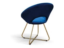 Lote de 4 sillones de tela efecto terciopelo azul, base de metal dorado - ZANTE