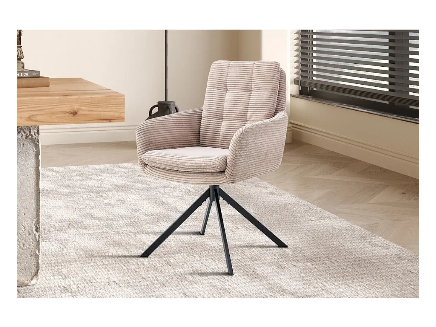 Lote de 2 sillones KAVIRA – Terciopelo acanalado en color arena – Patas de metal – Con reposabrazos – Diseño cálido y moderno