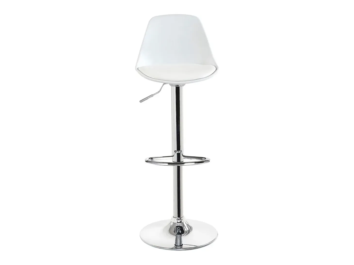 Lote de 2 taburetes de bar de diseño, asiento con respaldo bajo, cojín de cuero sintético, giratorio, altura ajustable, base de cromo SIG (blanco)