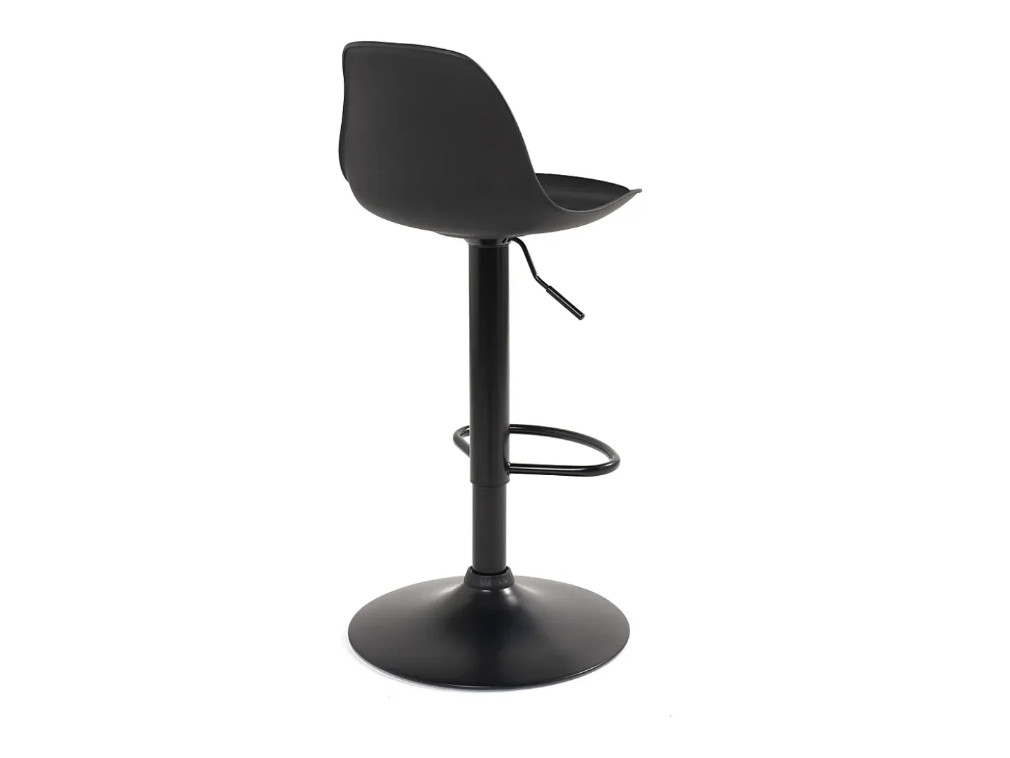 Lote de 2 taburetes de bar negros, asiento con respaldo pequeño y cojín de símil cuero, giratorio y altura regulable SIG (negro integral)