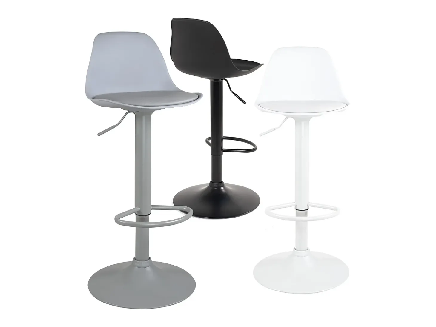 Lote de 2 taburetes de bar negros, asiento con respaldo pequeño y cojín de símil cuero, giratorio y altura regulable SIG (negro integral)