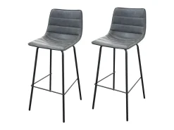 Lote de 2 taburetes de bar con respaldo de efecto cuero gris cuarzo colección NETS - Estilo industrial