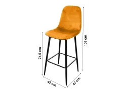 Lote de 4 taburetes LOLY, asiento y respaldo en terciopelo amarillo, estructura en metal negro.