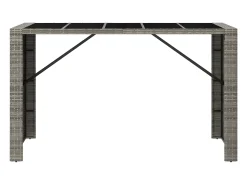 Lou Mesa alta bar con superficie vidrio ratán PE gris 185x80x110 cm