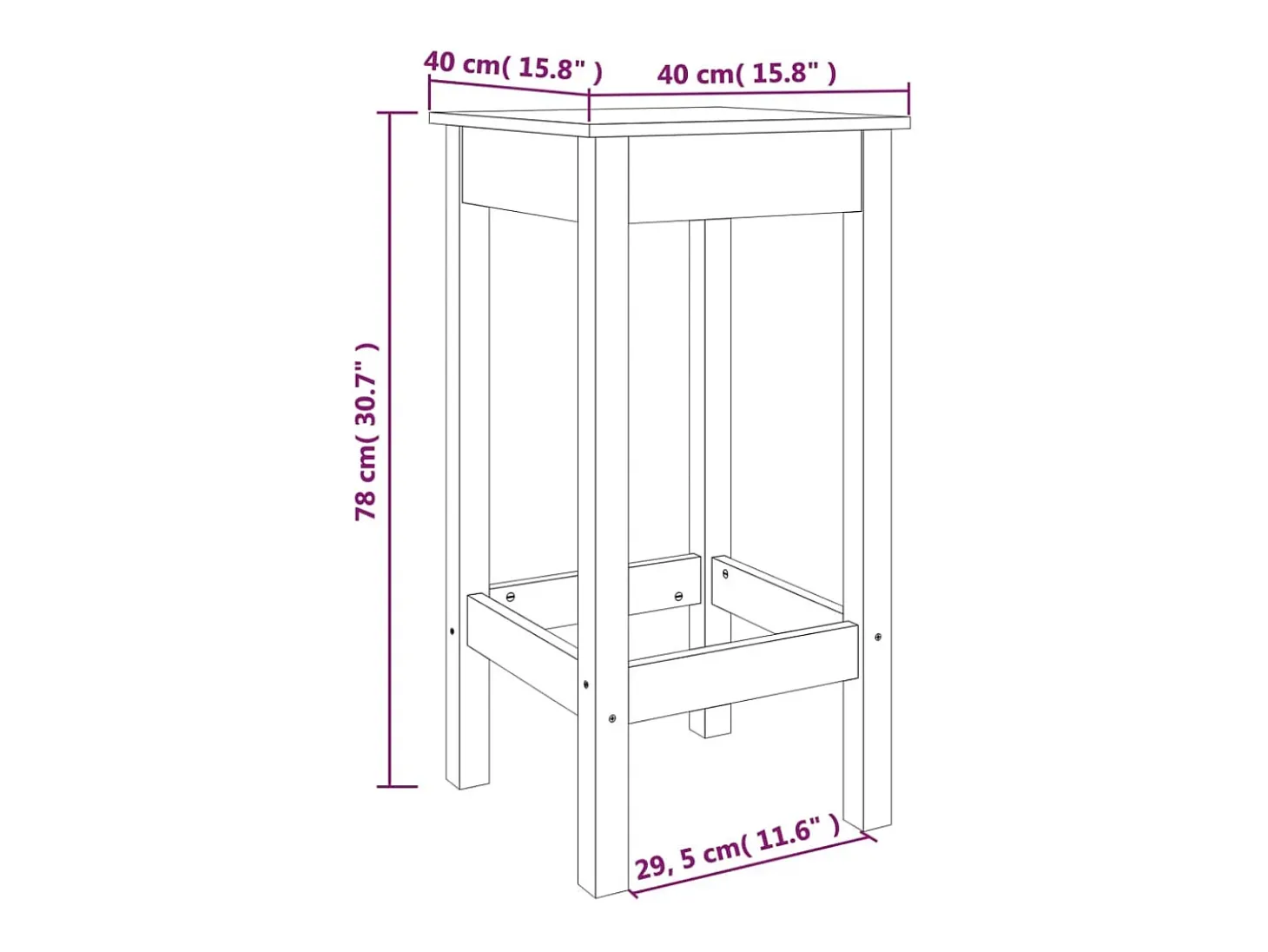 Ølva Taburetes altos 2 uds madera maciza de pino negro 40x40x78 cm