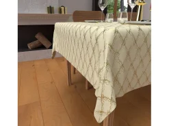 Mantel cuadrado festivo con antimanchas en puro algodón 180x180 cm oro CELESTE, por Soleil d'Ocre