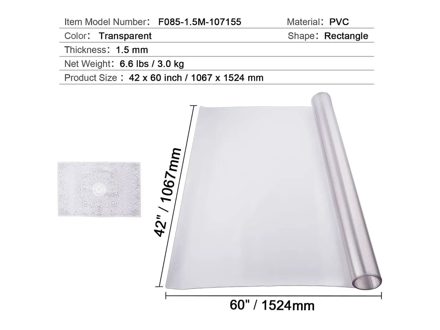Mantel SucceBuy Protección de Mesa en PVC 107 X 152 CM, Protección de Escritorio Helada de 0.15CM de Grosor