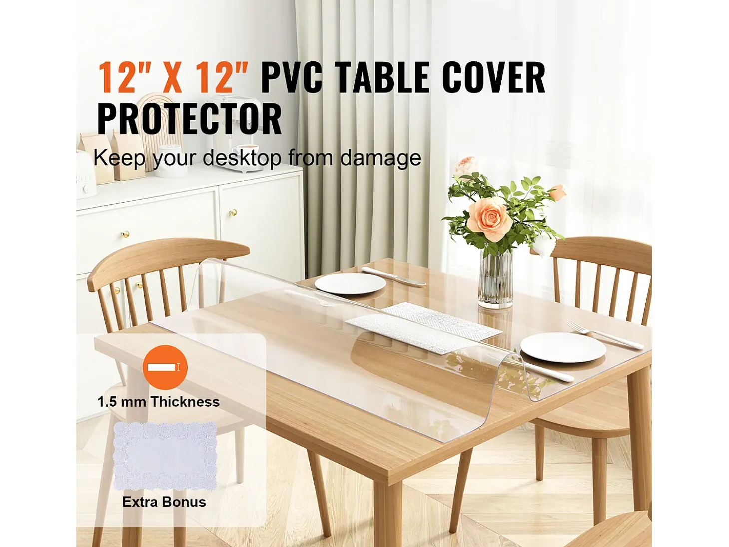 Mantel SucceBuy Protector de Mesa en PVC 30 X 30 CM, Protector de Escritorio en Plástico Transparente 0.15CM de Grosor