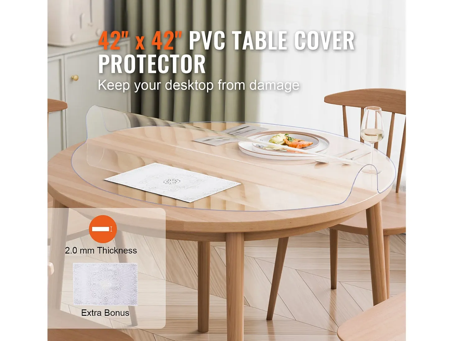 Mantel Transparente SucceBuy Protector de Mesa de PVC de 106 cm, Almohadilla de Escritorio Redonda de Plástico Transparente, 2 mm de Grosor