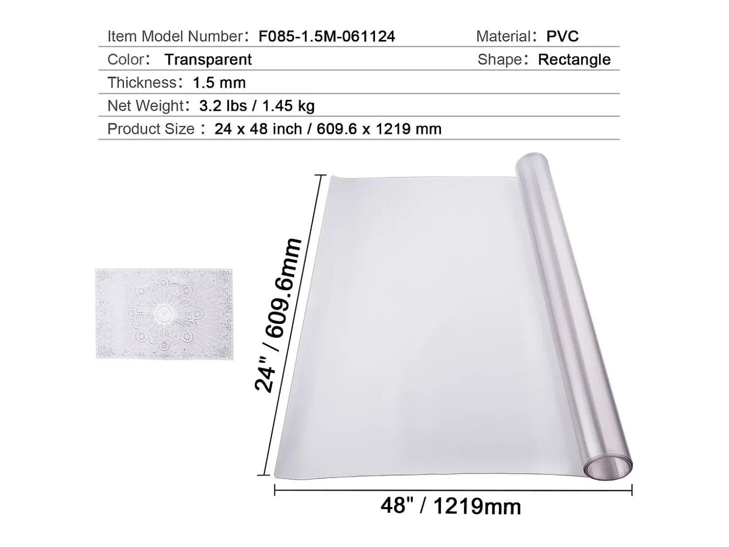 Mantel Transparente SucceBuy Protector de Mesa de PVC, 61 x 122 cm, Tapete de Escritorio de Plástico Esmerilado, 1,5 mm de Grosor