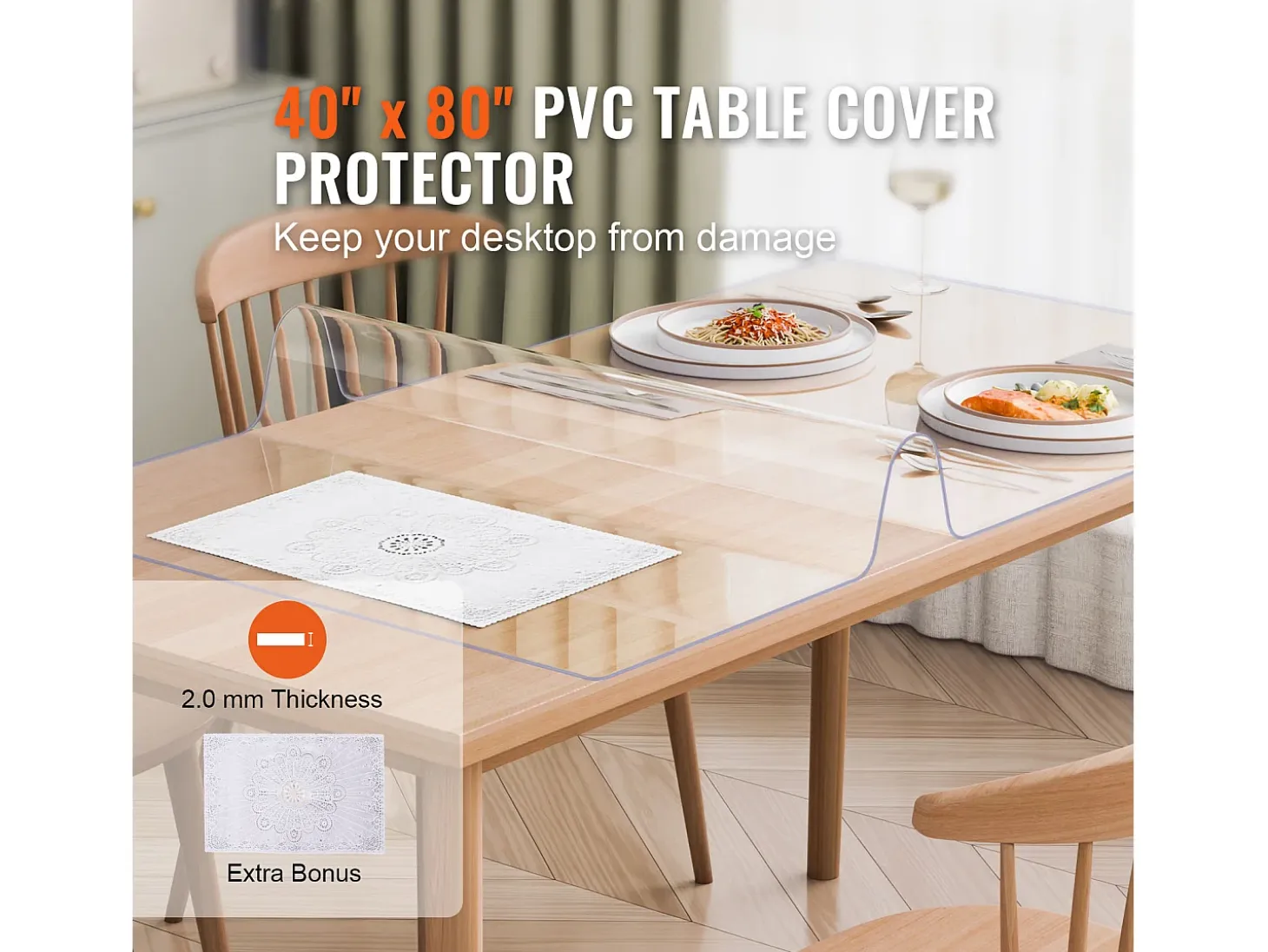 Mantel Transparente SucceBuy Protector de Mesa de PVC de 101.6 x 203.2 cm, Cubierta de Escritorio Transparente, 2.0 mm de Grosor