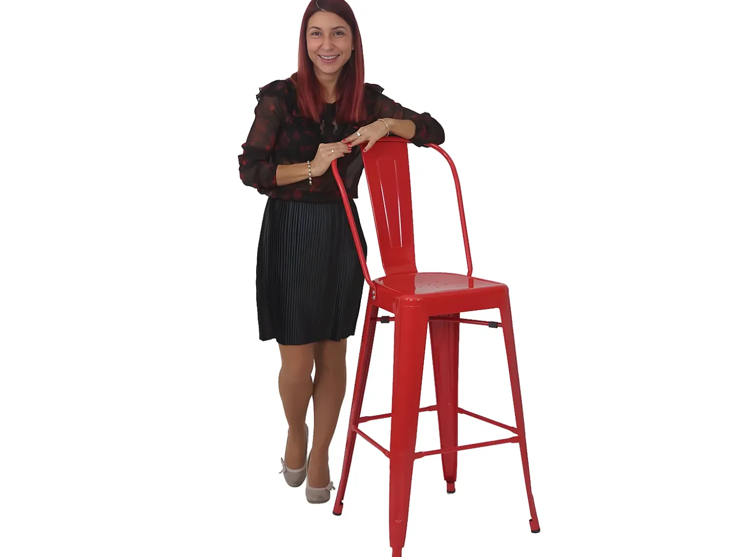MCW-A73 Taburete de bar de metal (set de 4), rojo