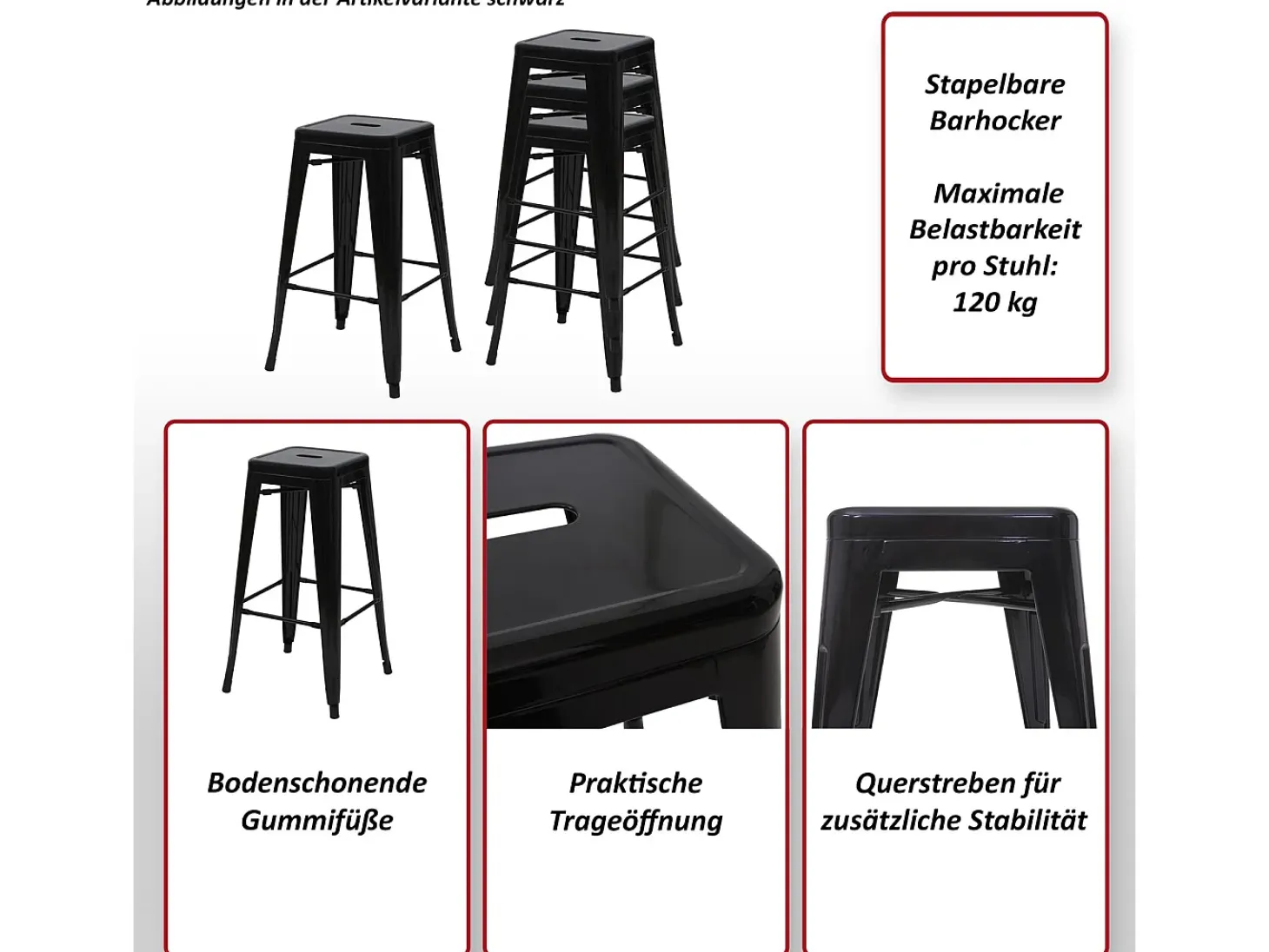 MCW-A73 Taburete de bar de metal (set de 4), negro