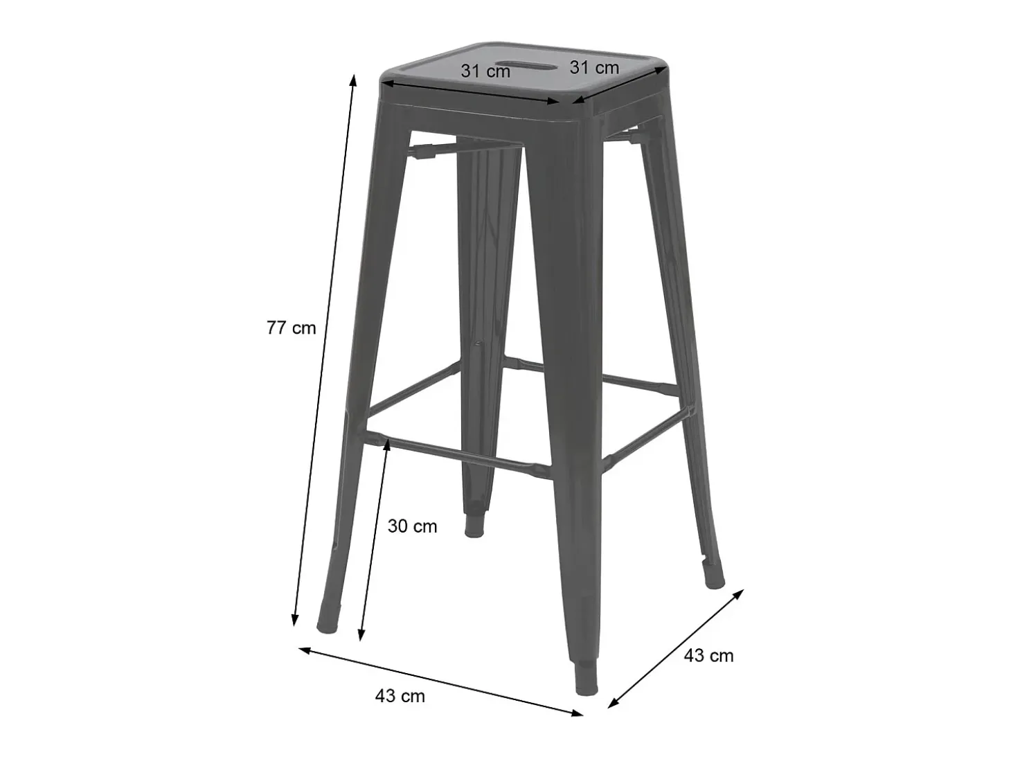 MCW-A73 Taburete de bar de metal (set de 4), negro