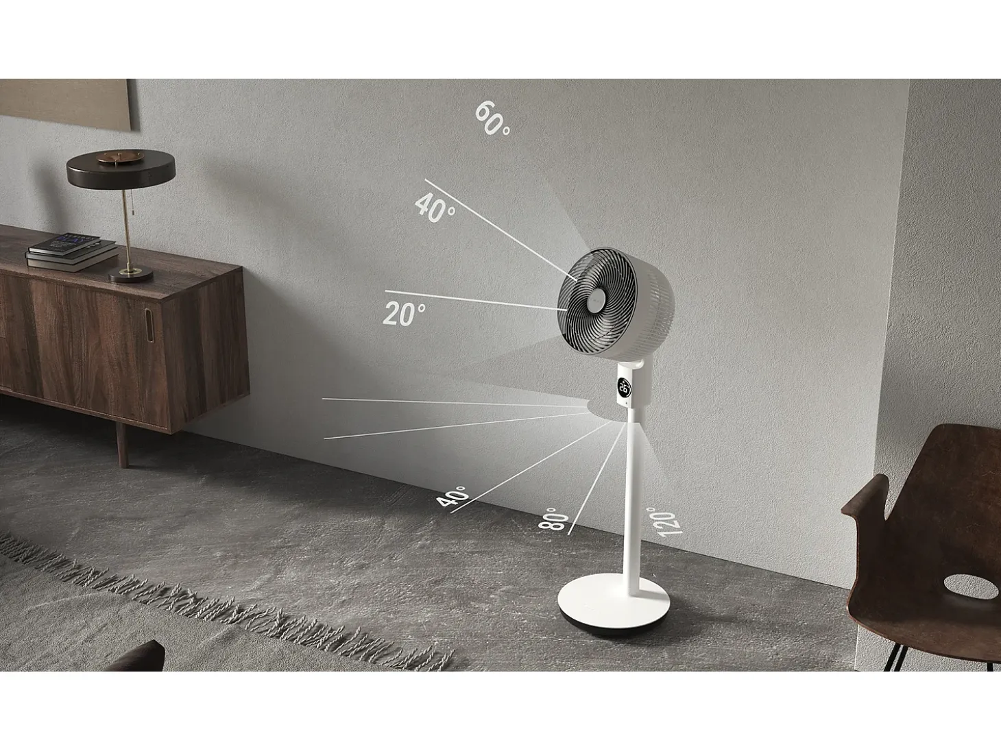 MEACO MeacoFan Sefte 10", ventilador de pie silencioso, altura ajustable, oscilación horizontal y vertical, motor sin escobillas, control remoto, color blanco.