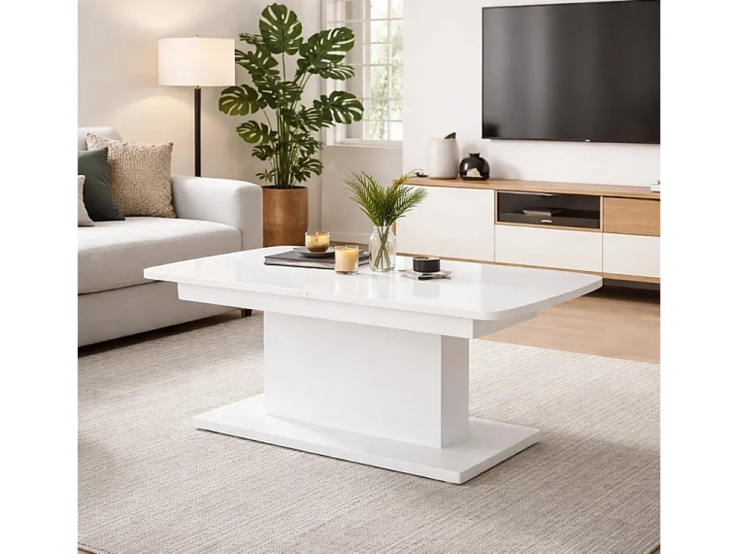 Mesa ALLAN blanca extensible y regulable en altura