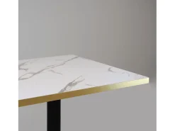 Mesa alta 70 x 70 cm - Modelo redonda de mármol blanco con cantos de latón