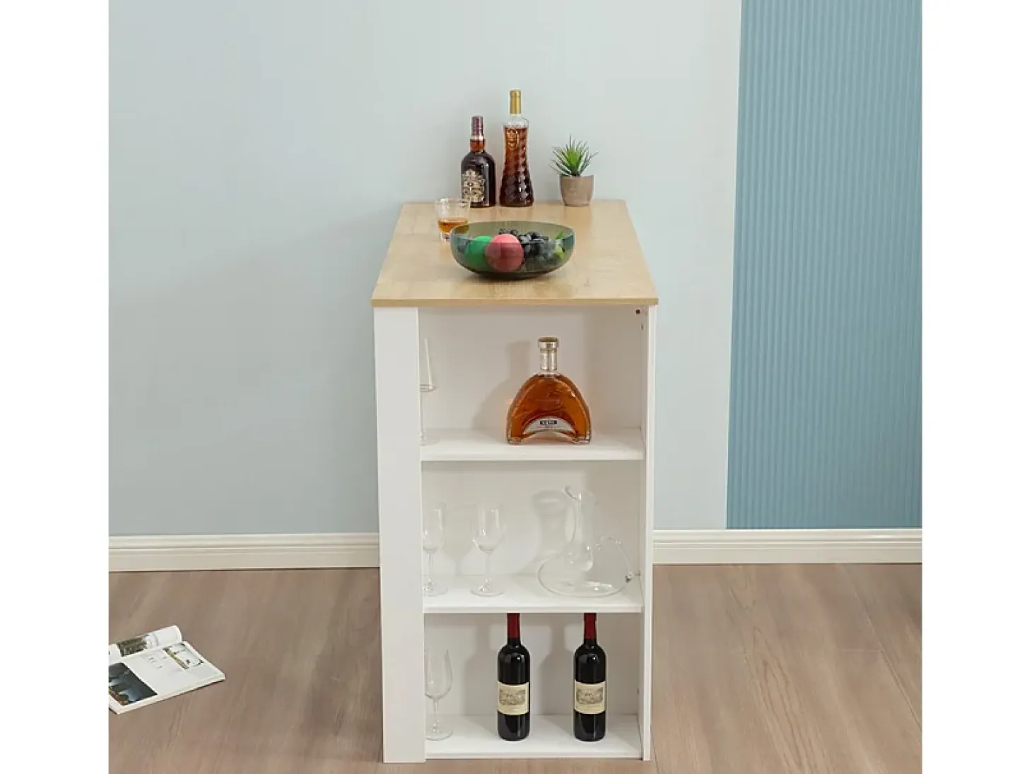 Mesa alta bar cocina moderna taburetes con estantes Charmes - Blanco - Roble