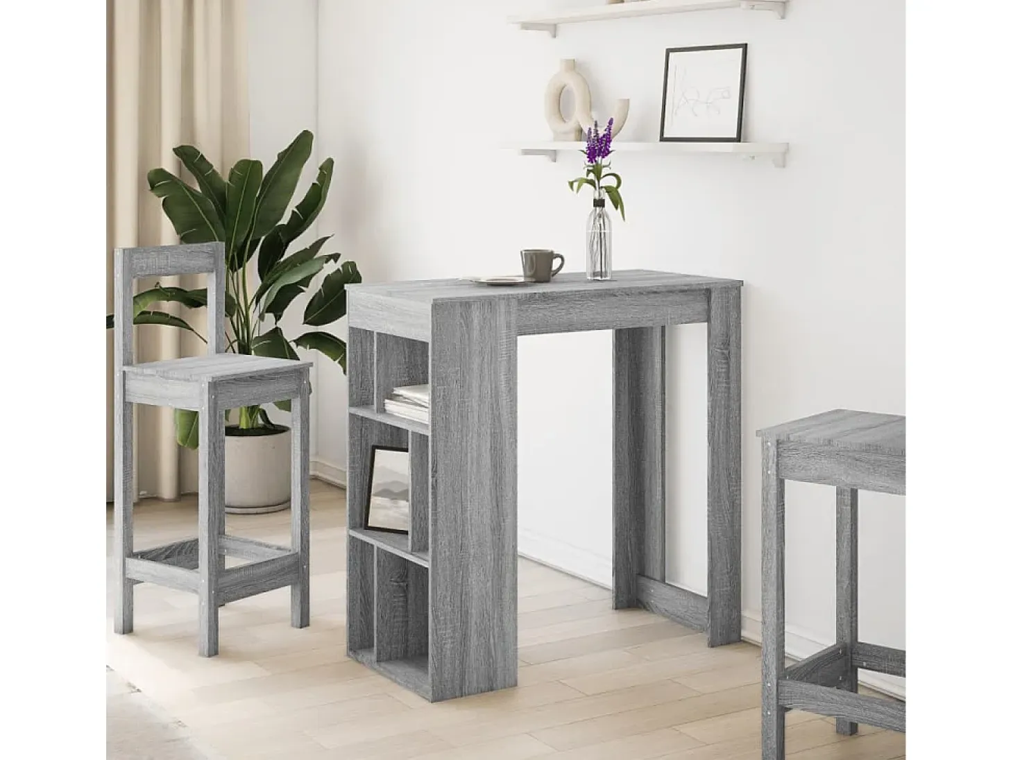 Mesa alta bar con estantes gris Sonoma 102x50x103,5 cm