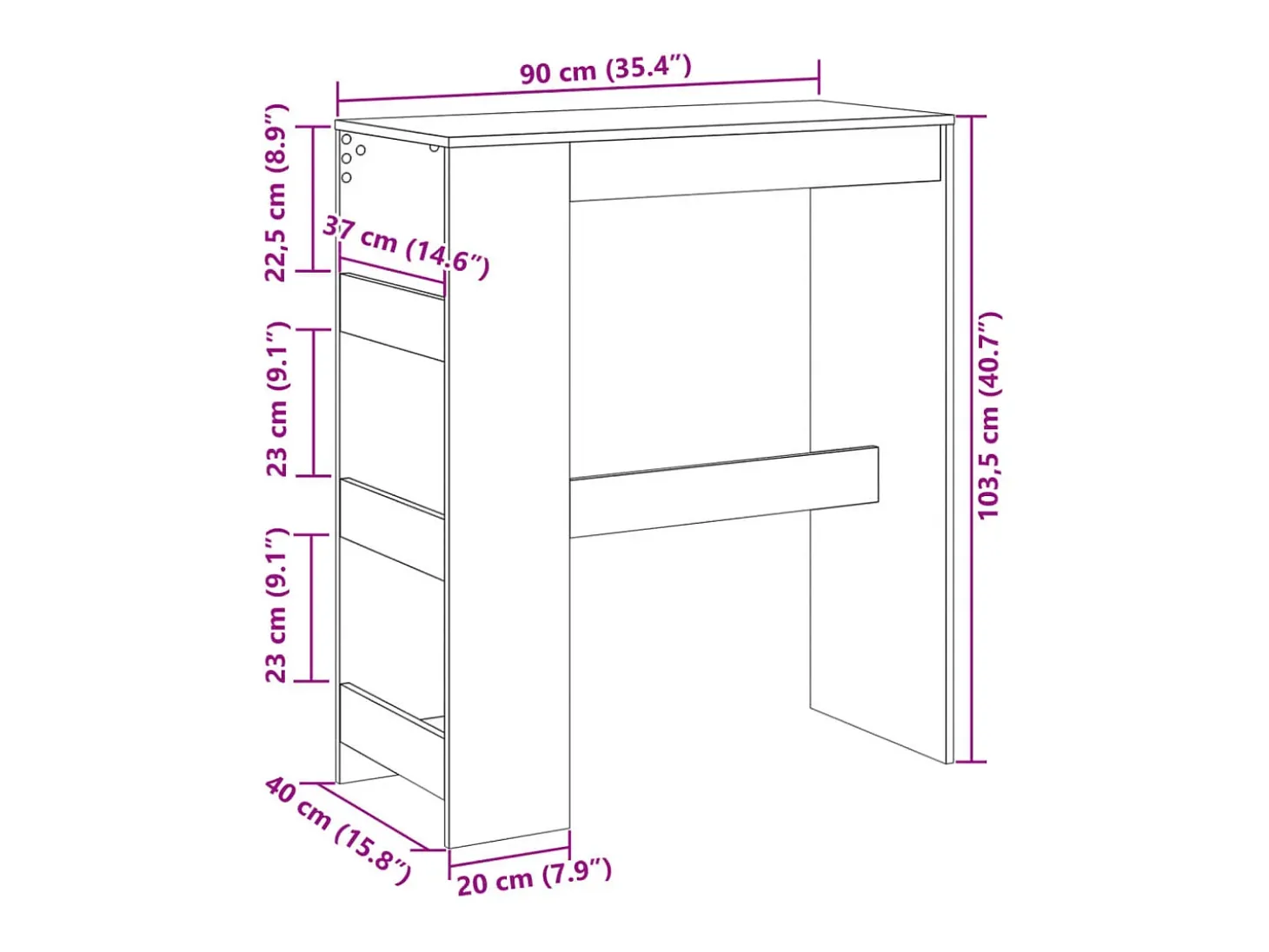 Mesa alta bar con estantes madera roble Sonoma 90x40x103,5 cm