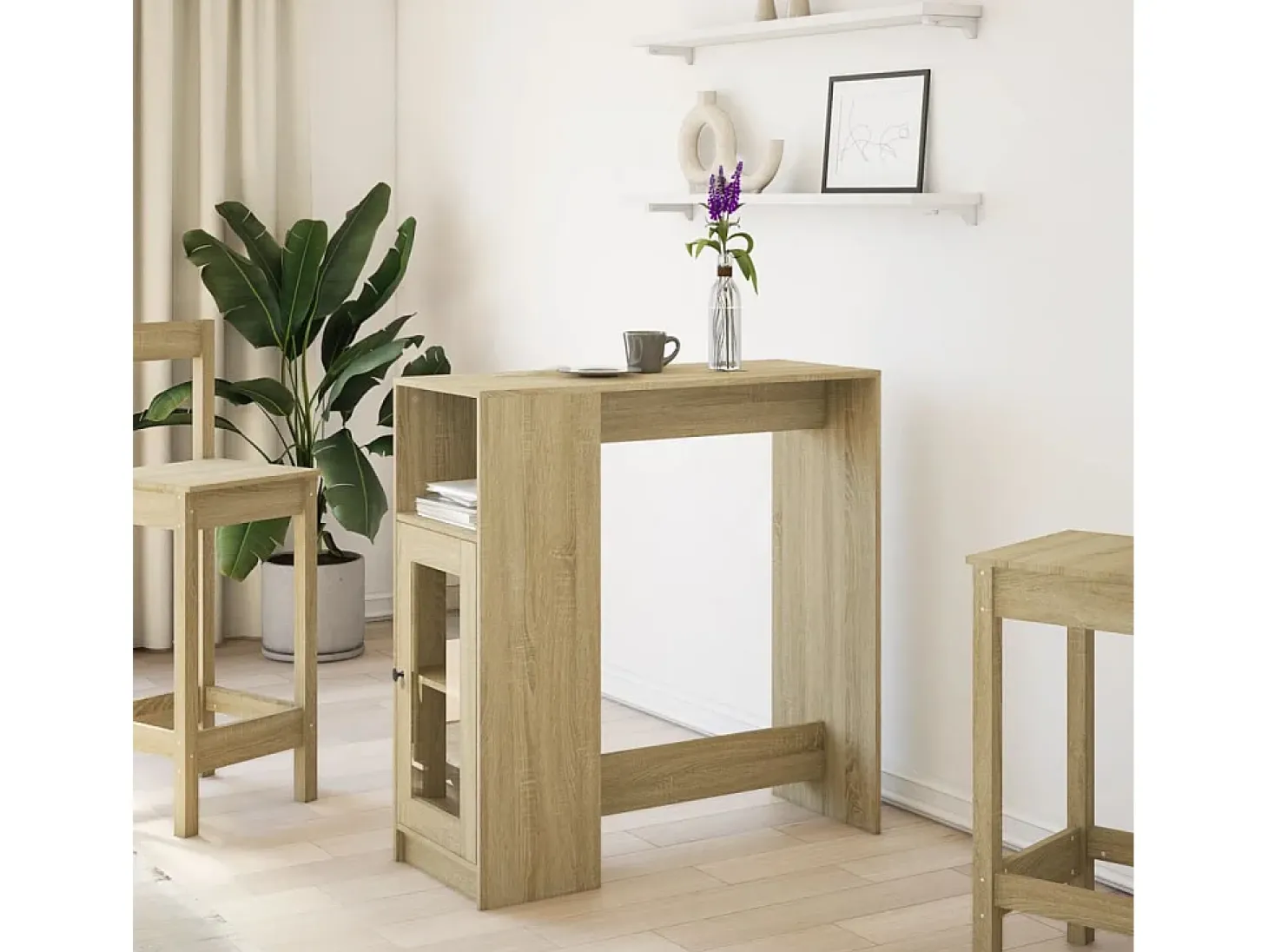 Mesa alta bar con estantes madera roble Sonoma 101x40x103,5 cm