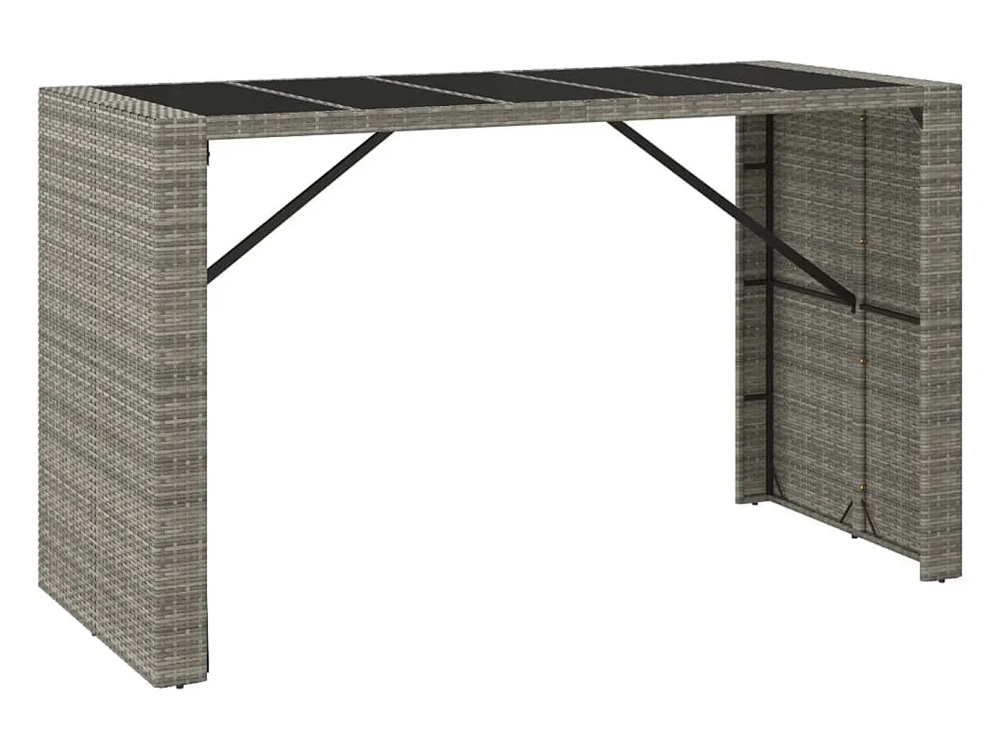 Mesa alta bar con superficie vidrio ratán PE gris 185x80x110 cm ES387965