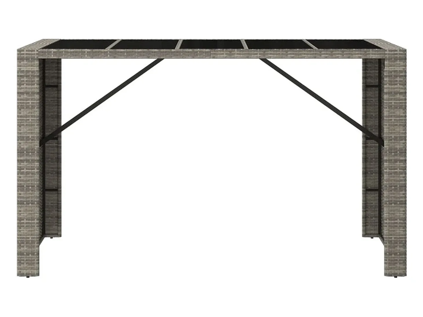 Mesa alta bar con superficie vidrio ratán PE gris 185x80x110 cm ES387965
