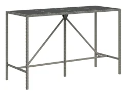 Mesa alta bar con superficie vidrio ratán PE gris 180x70x110 cm ES574735