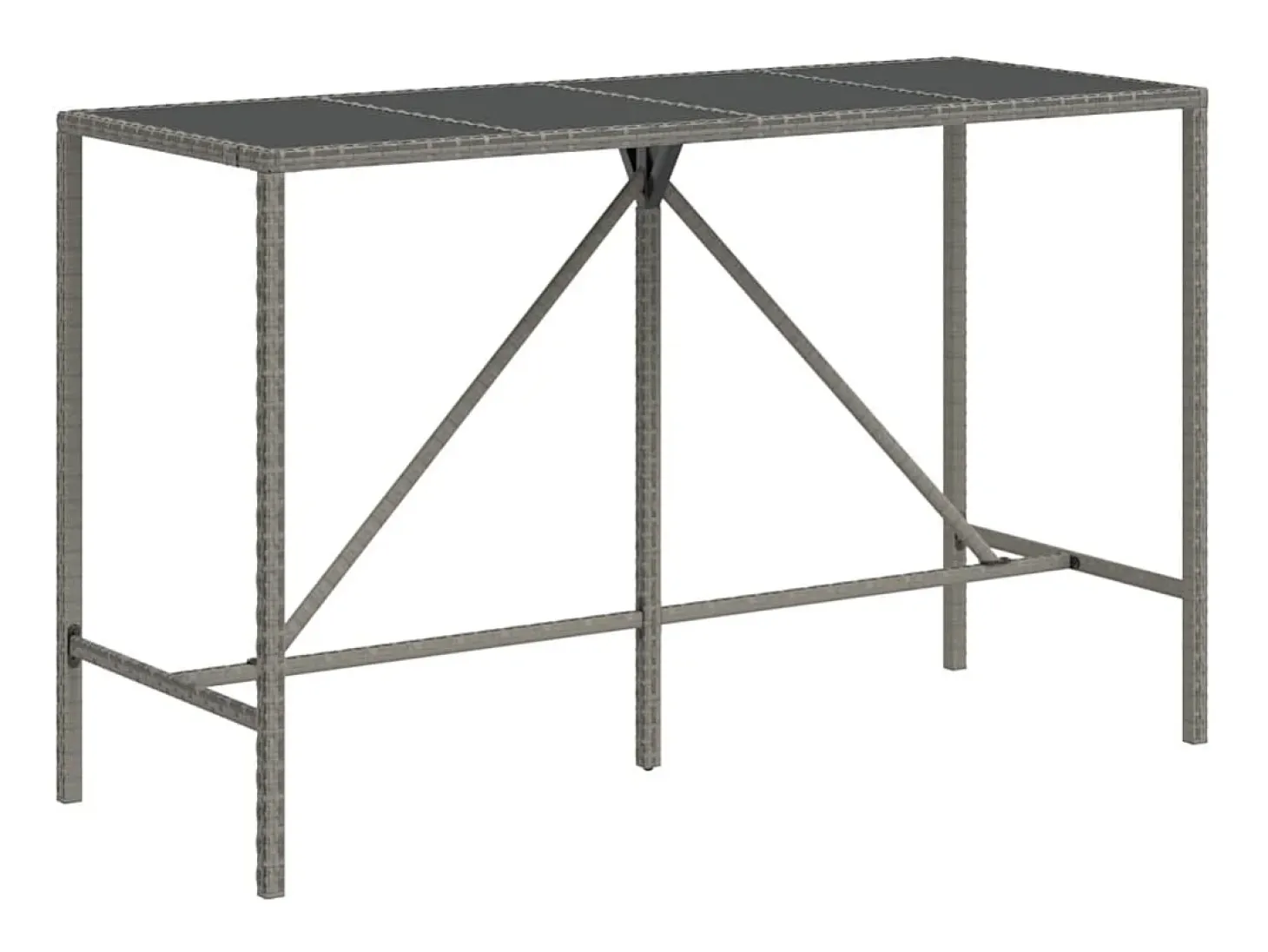 Mesa alta bar con superficie vidrio ratán PE gris 180x70x110 cm ES574735