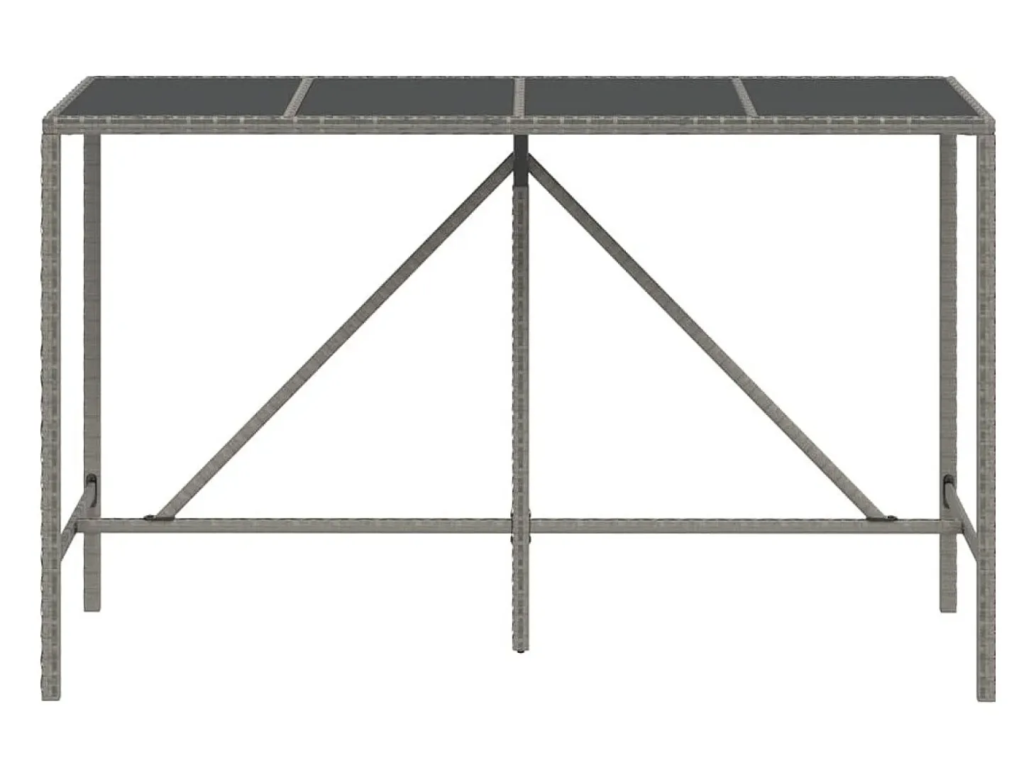 Mesa alta bar con superficie vidrio ratán PE gris 180x70x110 cm ES574735