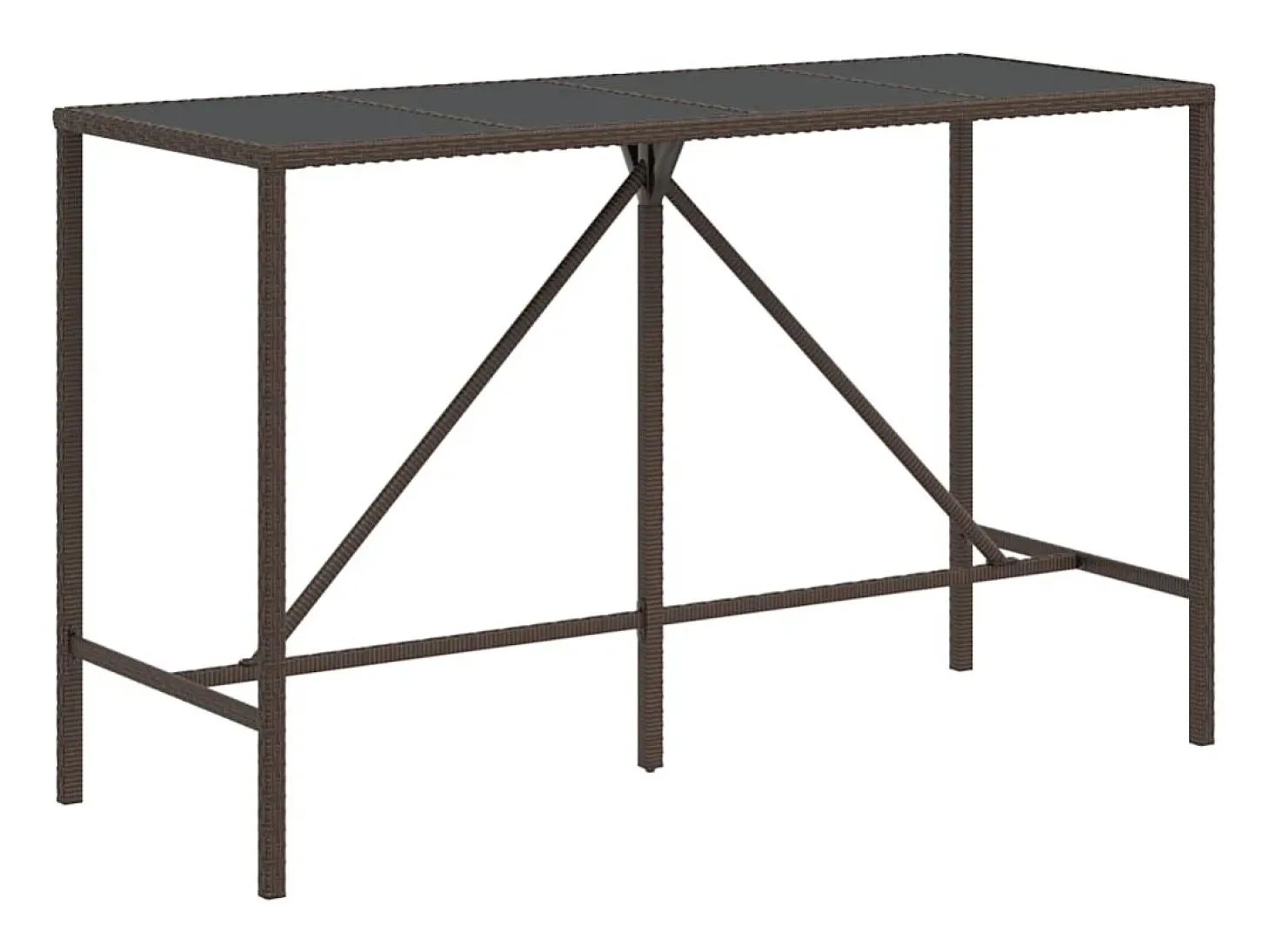 Mesa alta bar superficie vidrio ratán PE marrón 180x70x110 cm ES120038