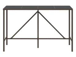 Mesa alta bar superficie vidrio ratán PE marrón 180x70x110 cm ES120038