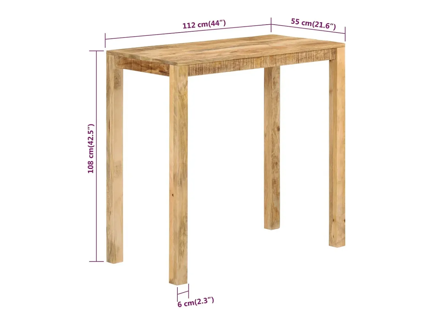 Mesa alta de bar madera maciza de mango 112x55x108 cm