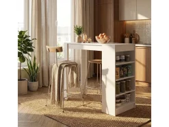 Mesa alta de bar para cocina moderna de 103 cm con estantes laterales Petra.