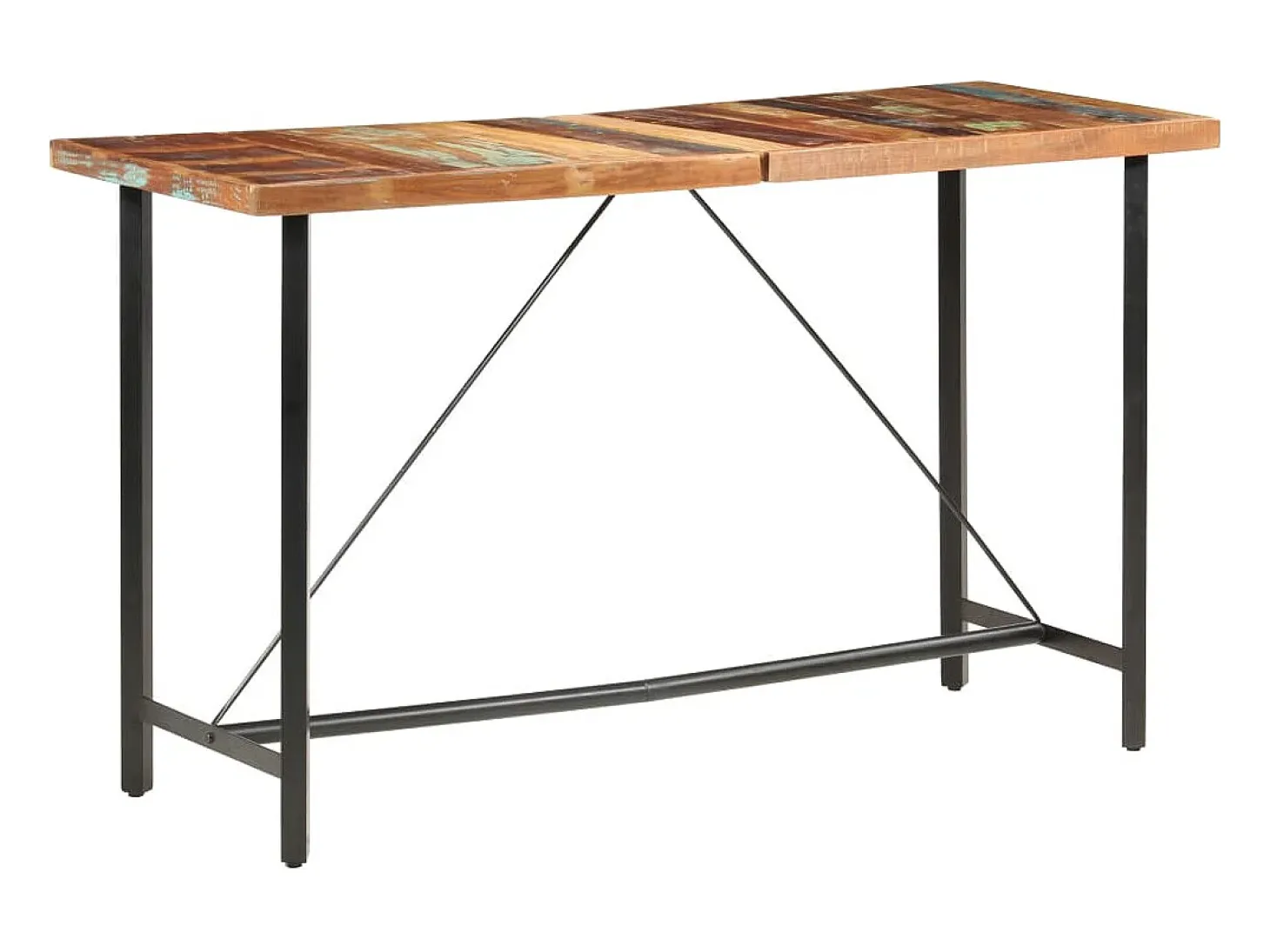 Mesa alta de cocina de madera maciza reciclada 180x70x107 cm