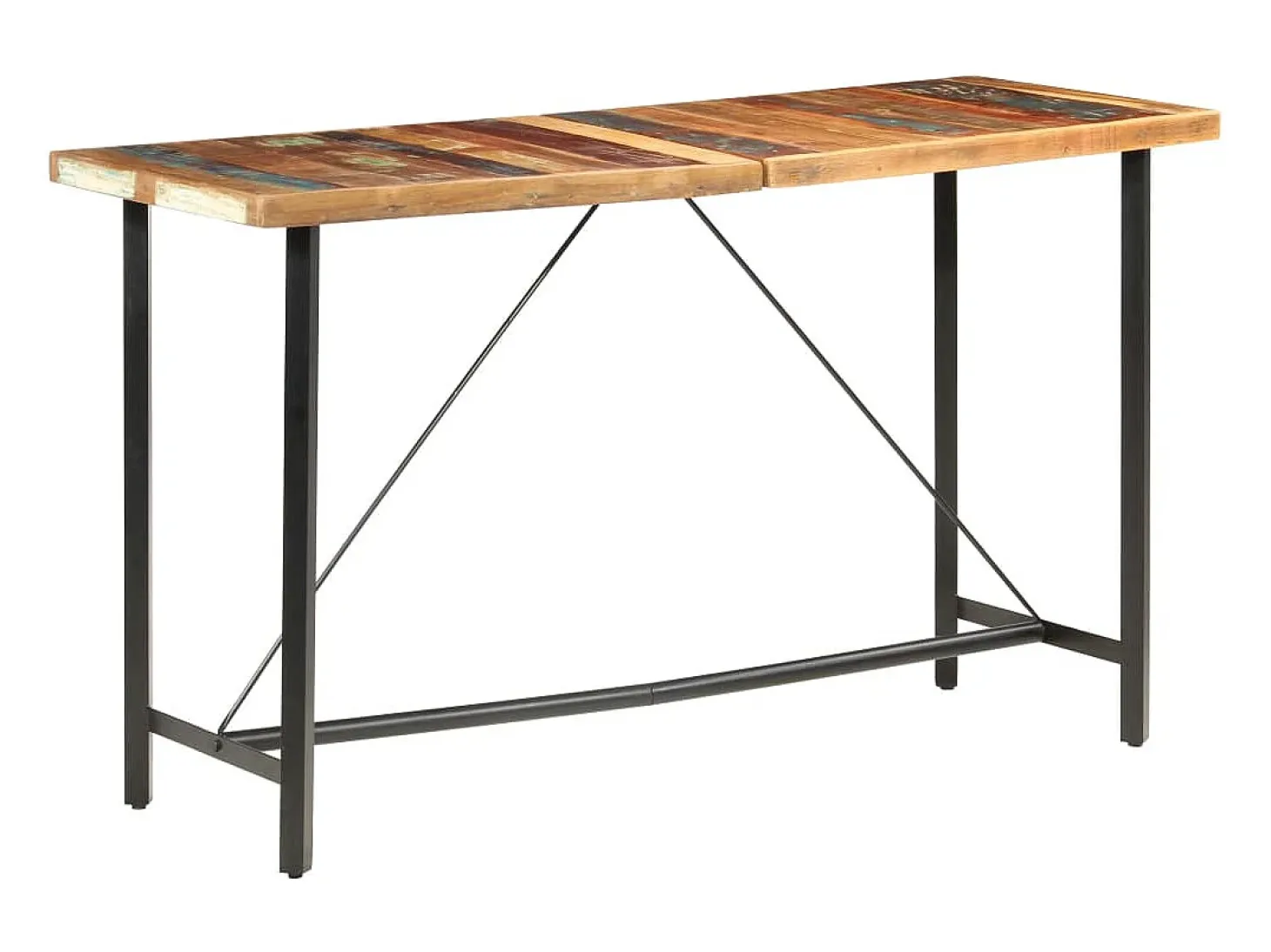 Mesa alta de cocina de madera maciza reciclada 180x70x107 cm