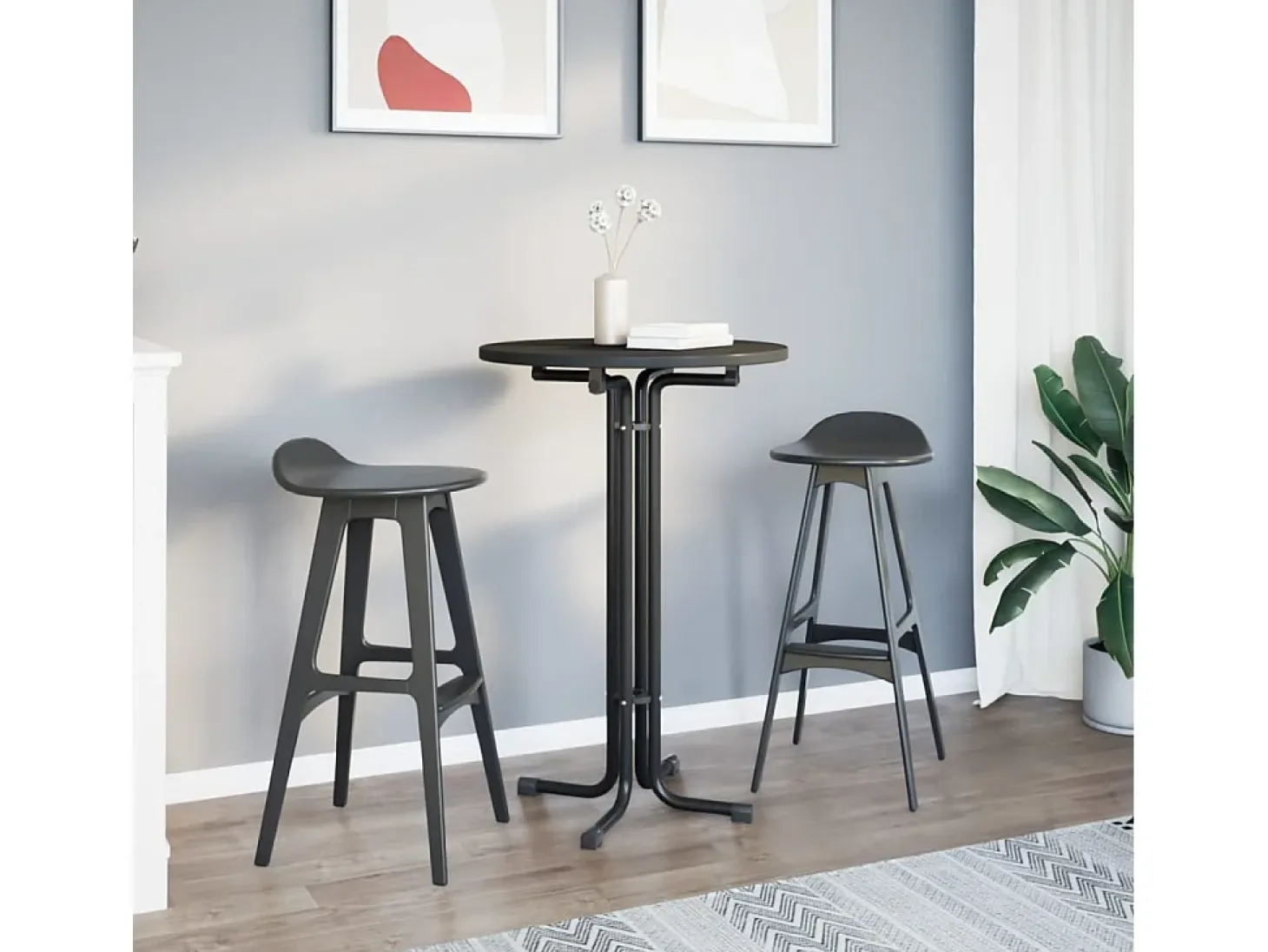 Mesa alta de comedor madera ingeniería y acero negro Ø70x110 cm