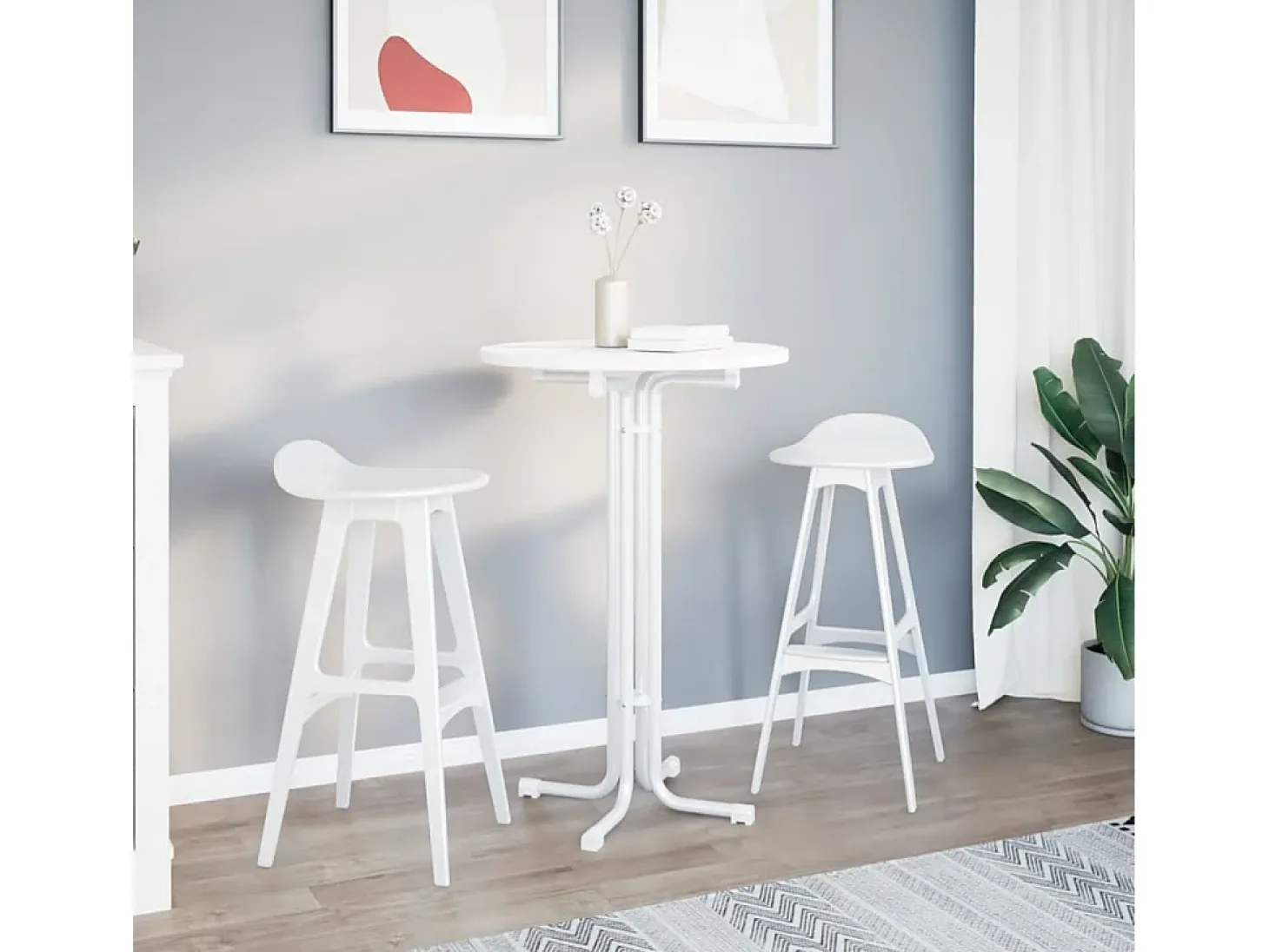 Mesa alta de comedor madera ingeniería y acero blanco Ø70x110cm ES805979