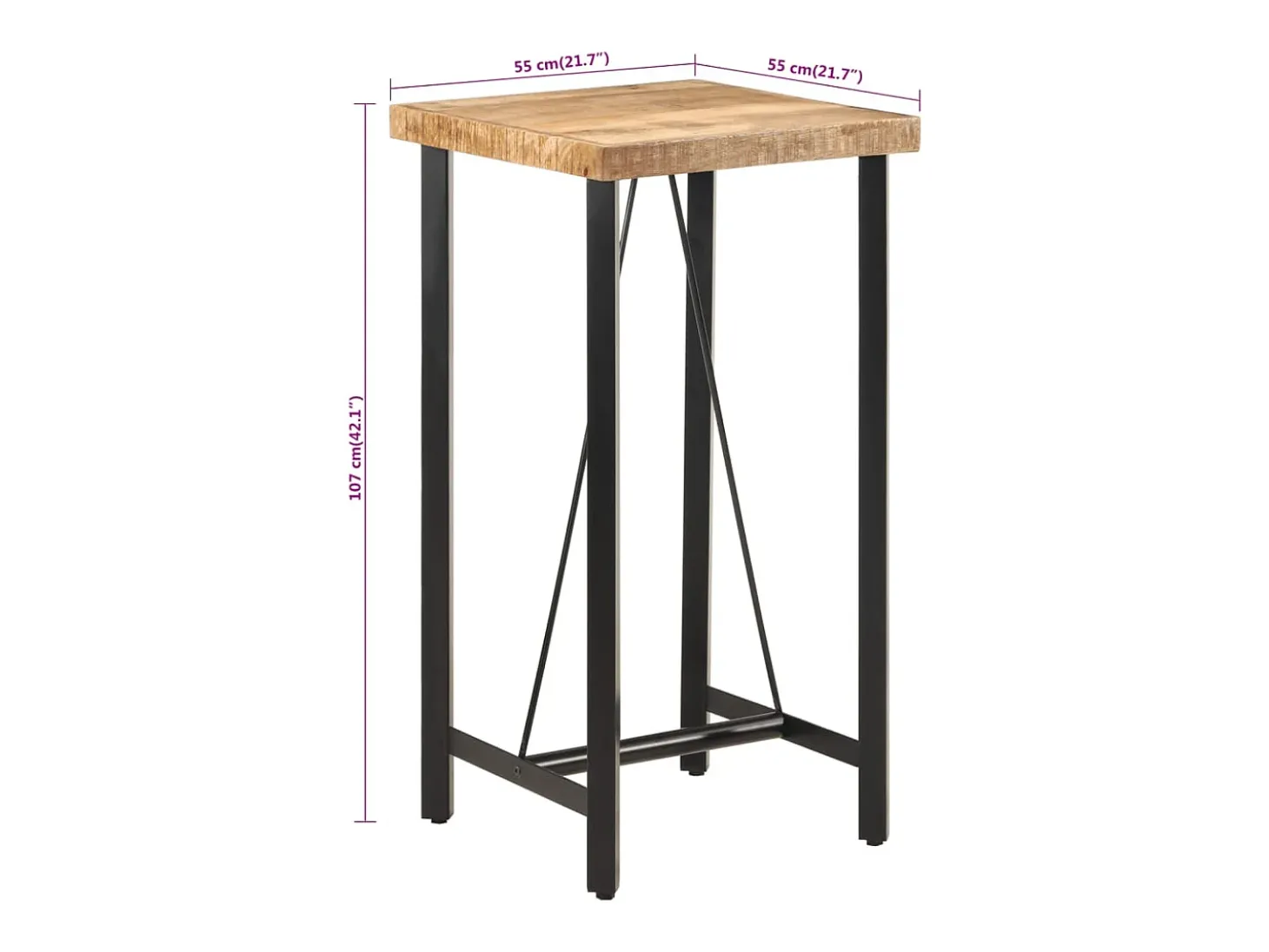 Mesa alta de hierro y madera maciza de mango 55x55x107 cm