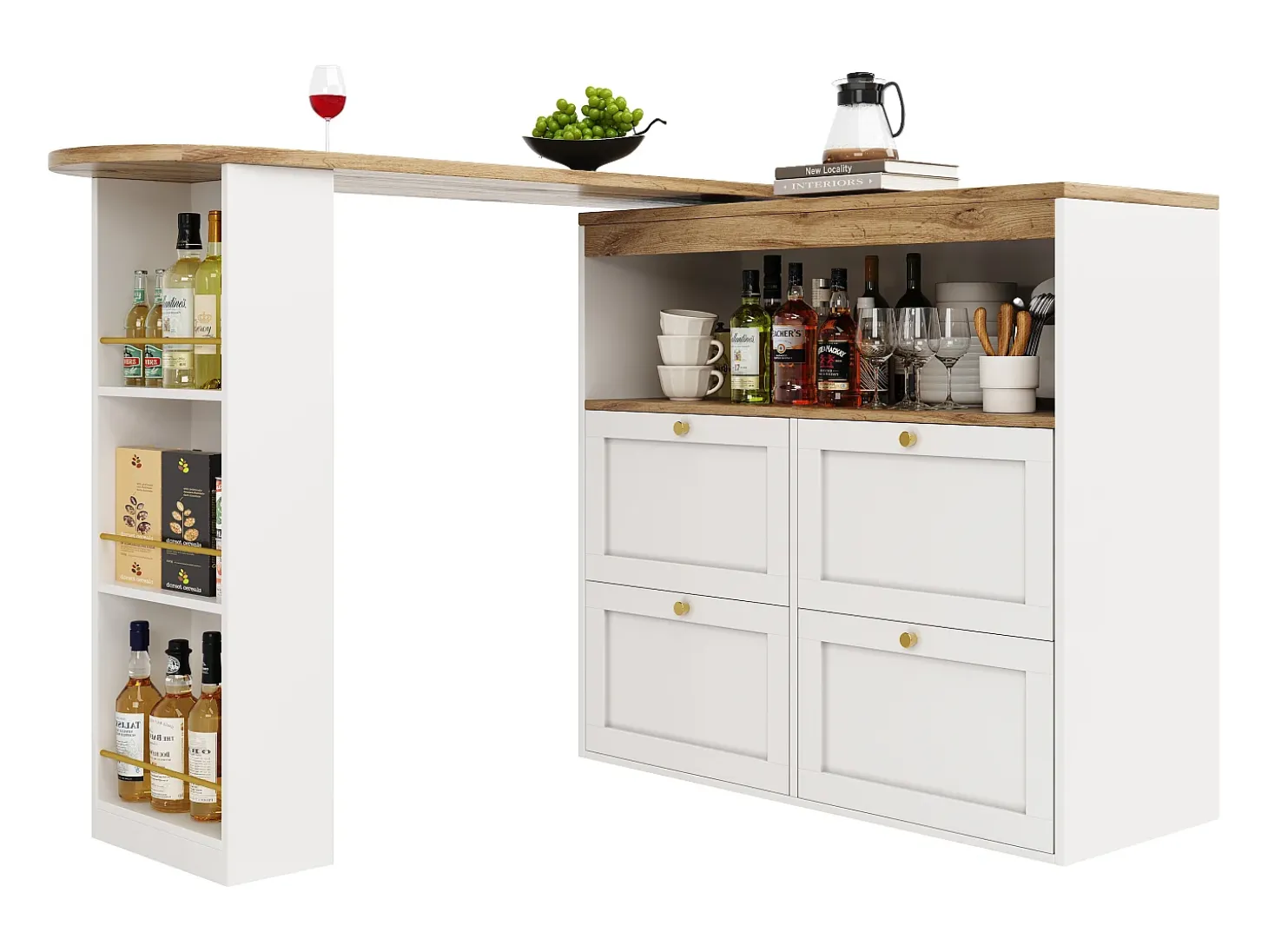 Mesa alta giratoria 360°, con 4 cajones y estantes abiertos, diseño moderno, MDF, blanco (105x39x102 cm)