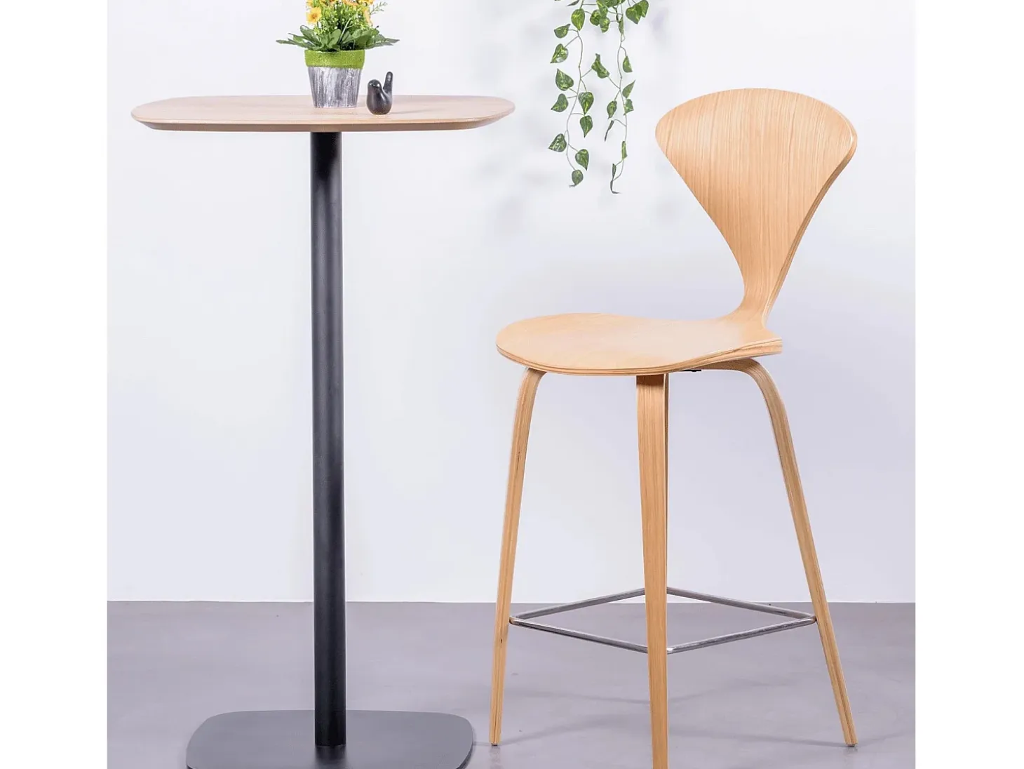 Mesa alta para bar de estilo industrial, 106cm de altura y 60x60cm - Pub - Roble