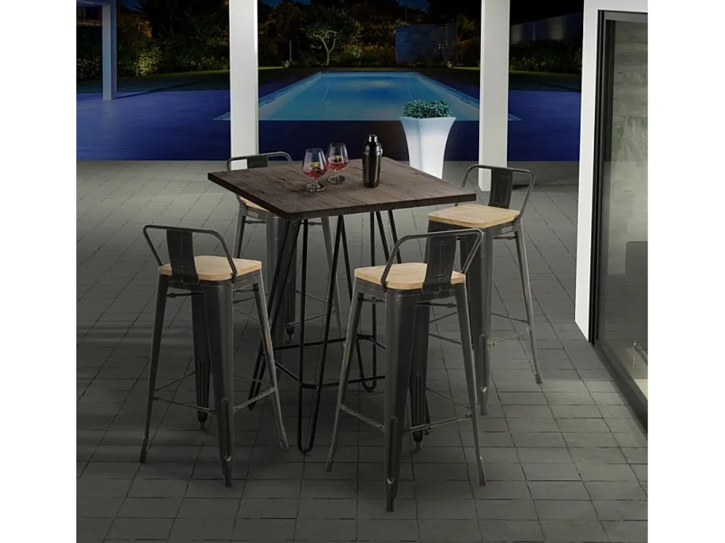 Mesa alta para taburetes industriales 60x60 metal acero madera Bolt - Marrón