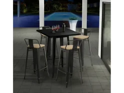 mesa alta para taburetes acero metal industrial 60x60 nut - Negro
