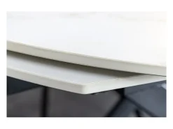 Mesa ATONIA – Ovalada extensible 130 a 190 cm – Tablero de cerámica efecto mármol blanco – Patas de metal – Estilo moderno