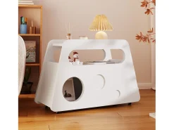 Mesa auxiliar moderna con ruedas, diseño seguro, blanca, MDF (81x33x51,5 cm)