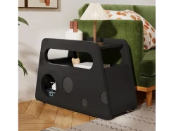 Mesa auxiliar moderna con ruedas, diseño seguro y funcional, Negro, MDF, (81x33x51,5 cm)