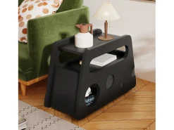 Mesa auxiliar moderna con ruedas, diseño seguro y funcional, Negro, MDF, (81x33x51,5 cm)