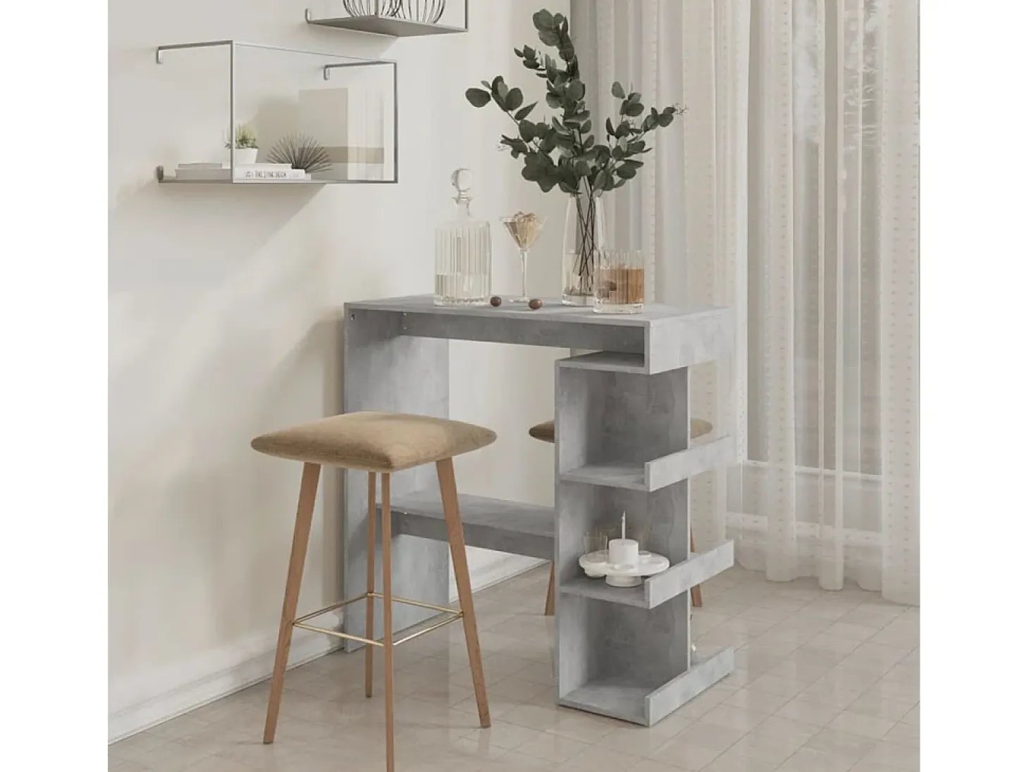 Mesa bar almacenaje contrachapada gris hormigón 100x50x101,5 cm